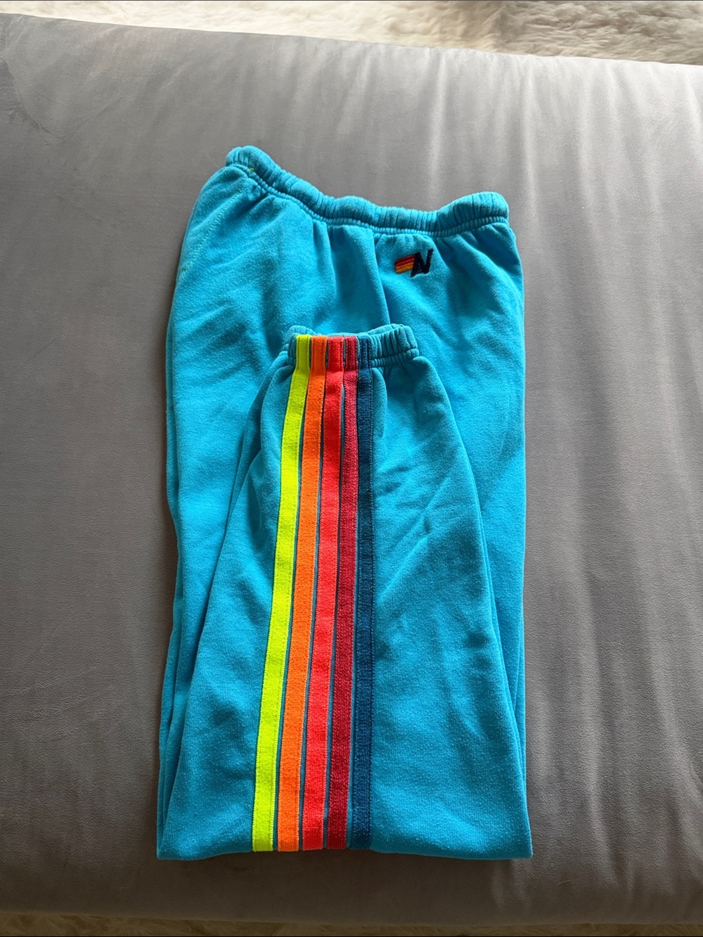 Aviator Nation Turquoise Rainbow-Striped Sweatpants Sz M
